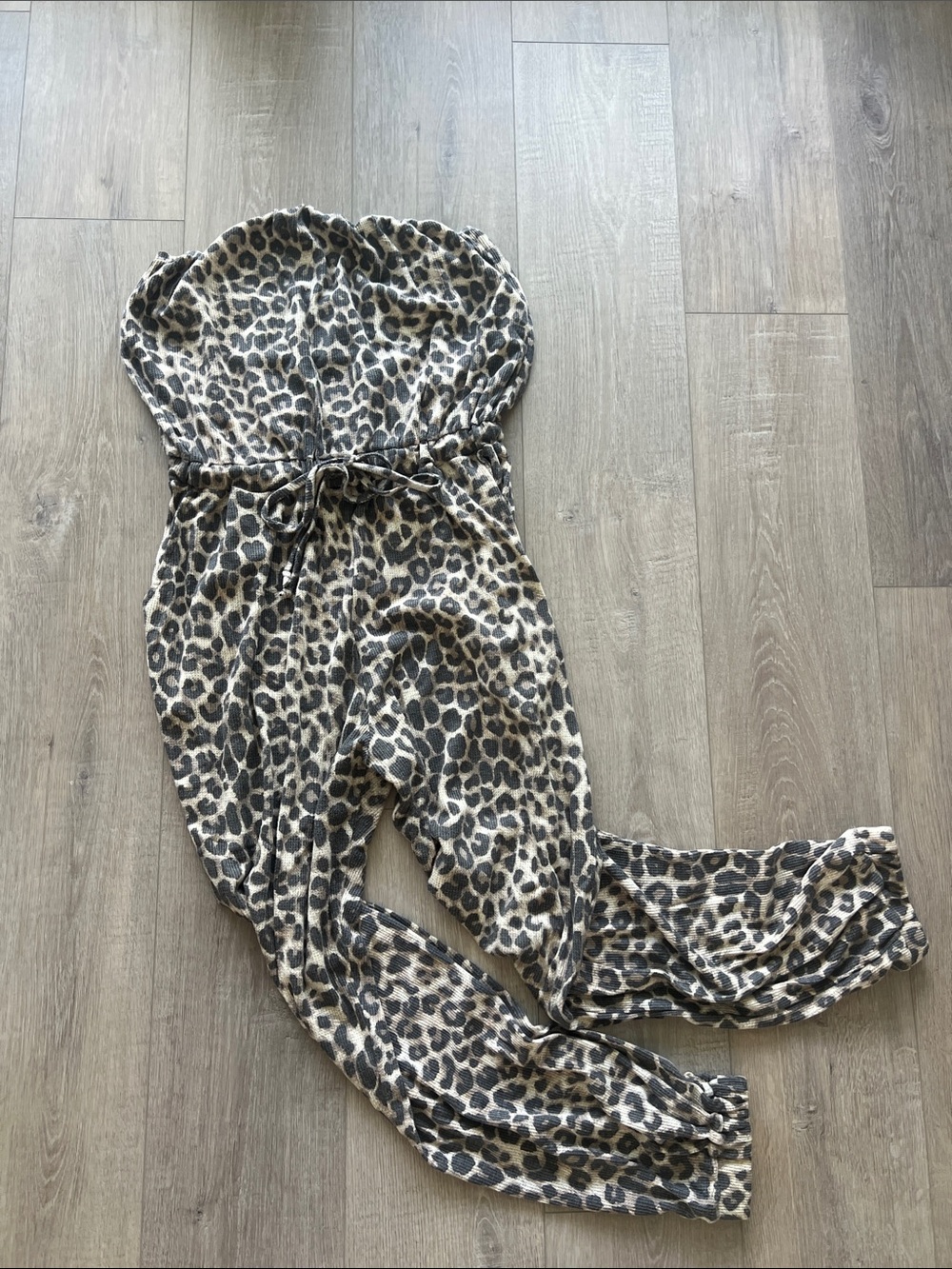 Cherish Leopard Print Strapless Jumpsuit in Brown and Black